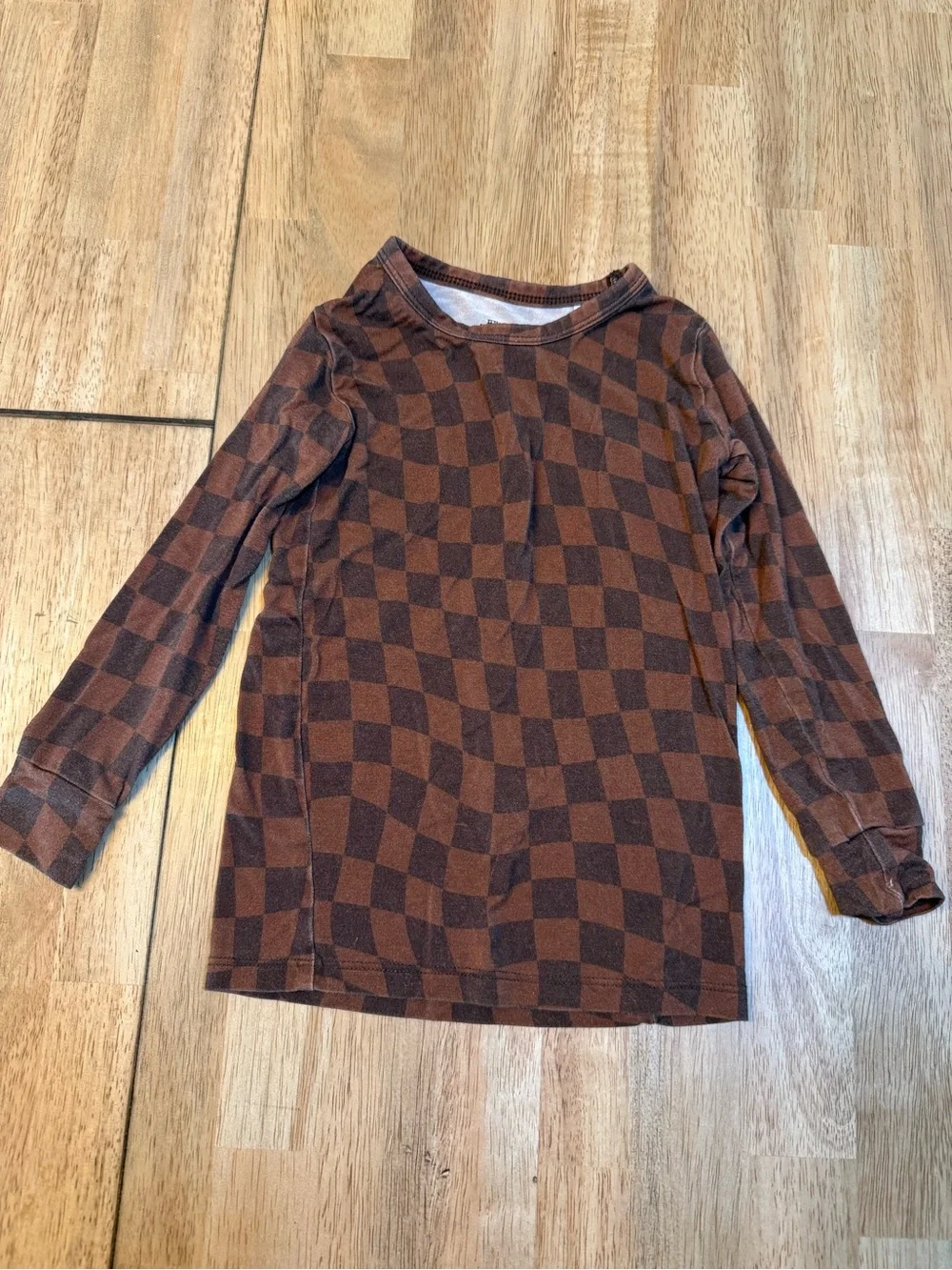 Kids Checkerboard Pajama Set in Brown - Cozy Sleepwear